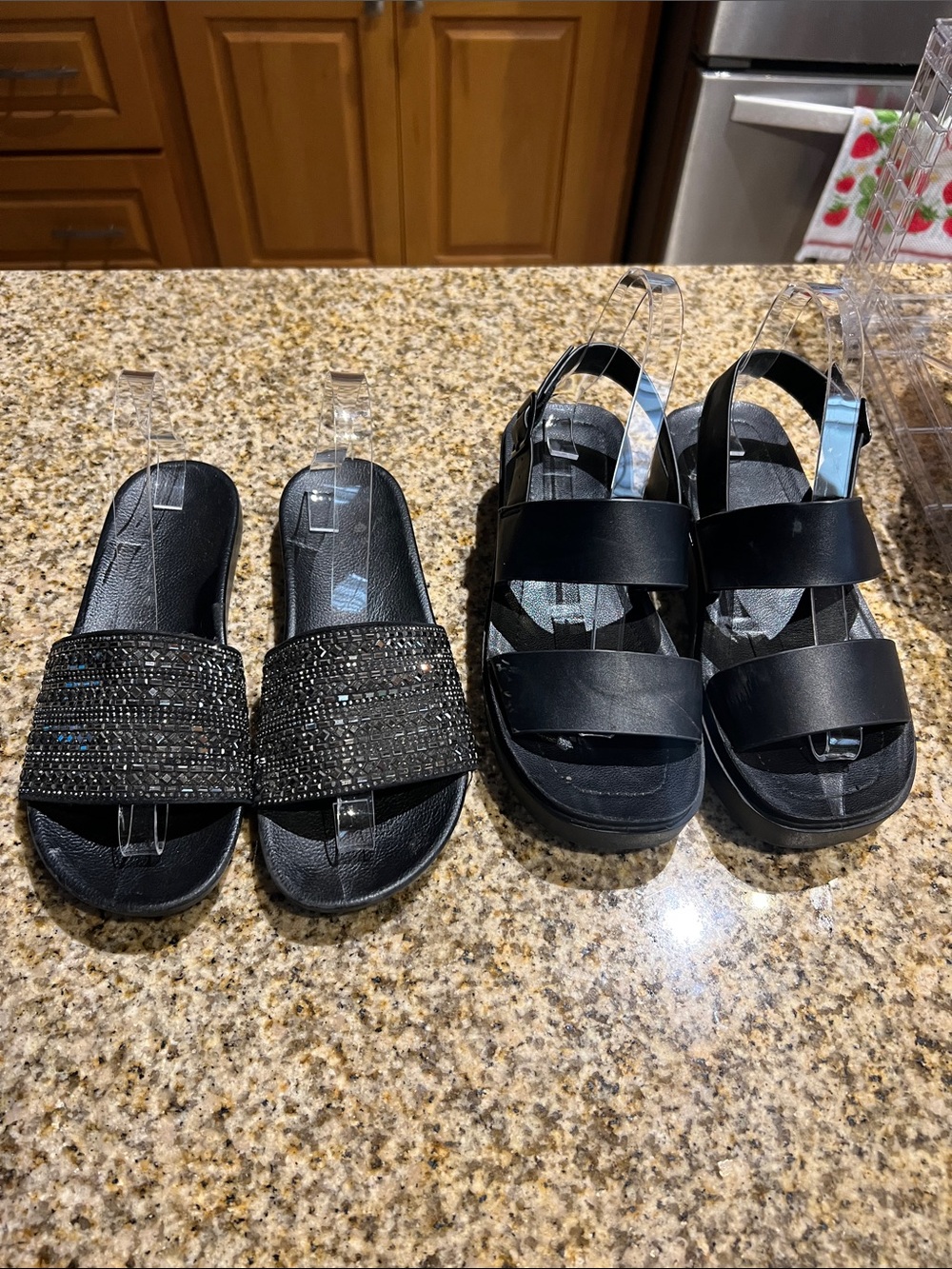 Kids Black Slide Sandals and Slingback Sandals - Sparkle Strap Option